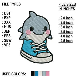 Shark Embroidery Design, 6 sizes, Instant Download, 8 Formats