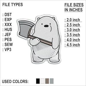 Polar Bear Embroidery Design, Kids Ice Bear Motive, Pattern for Machine embroidery design, Instant Download, 6 Sizes - 8 Formats