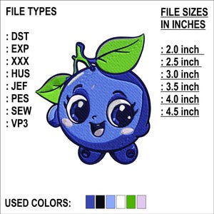 Blueberry Embroidery Design: Realistic Fruit Digital File