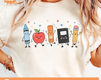 Back to School Png, Cute School Supplies PNG, Teacher Shirt Design, Crayon Apple Pencil Notebook Png, School Png Clipart, Sublimation PNG