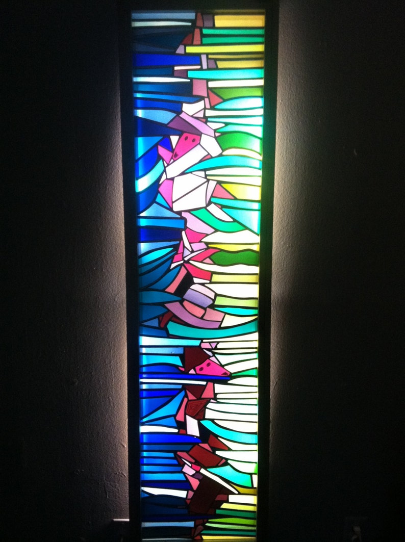 Stained Glass Light Box Blue Green and Purple Puppy Etsy