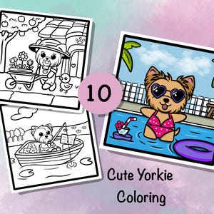 Beautiful Coloring Pages. Cute Yorkies for Adults and Children. Printable Coloring Book