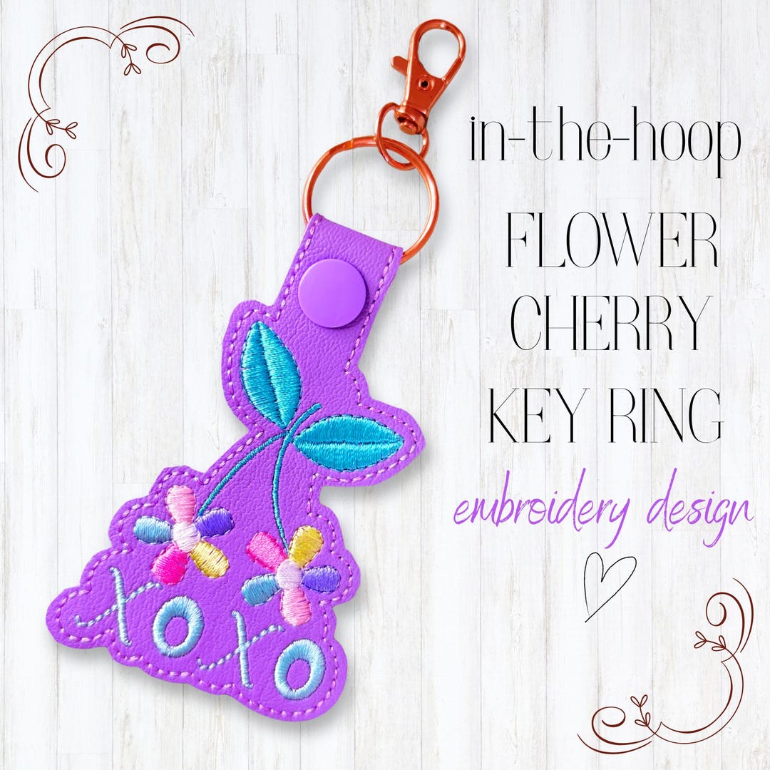 Embroidery Keyring Floral Cherry Keyring Embroidery Design | ITH 4x4 Hoop Keychain ...