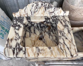Calacatta Marble Bathroom Sink with Backsplash - Luxury Natural Stone Vanity Sink - Handmade Marble Washbasin - Custom Bathroom Sink
