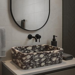Large Sink-Bathroom Sink Calacatta Viola-Marble Sink-Custom Order Marble-Sink Hand-Carved Marble Sink-Wall Mount Sink- Bathroom Sink