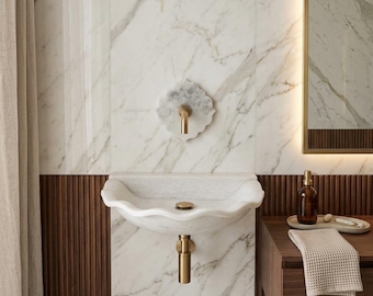 Marble Sink , Bathroom Sink, Wall mounted Sink with Backsplash, Handcarved Sink, Marble Washbasin, Natural Stone, Custom Size