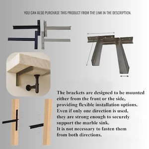 May include: Various metal shelf brackets in black, gray, and silver are displayed. The brackets are designed to be mounted from the front or side. Text on the image says, "YOU CAN ALSO PURCHASE THIS PRODUCT FROM THE LINK IN THE DESCRIPTION."