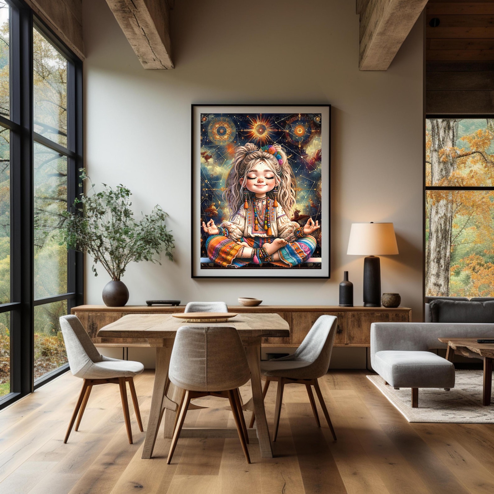 Yoga Meditation Painting Boho Wall Art Digital Downloadable, Yoga ...