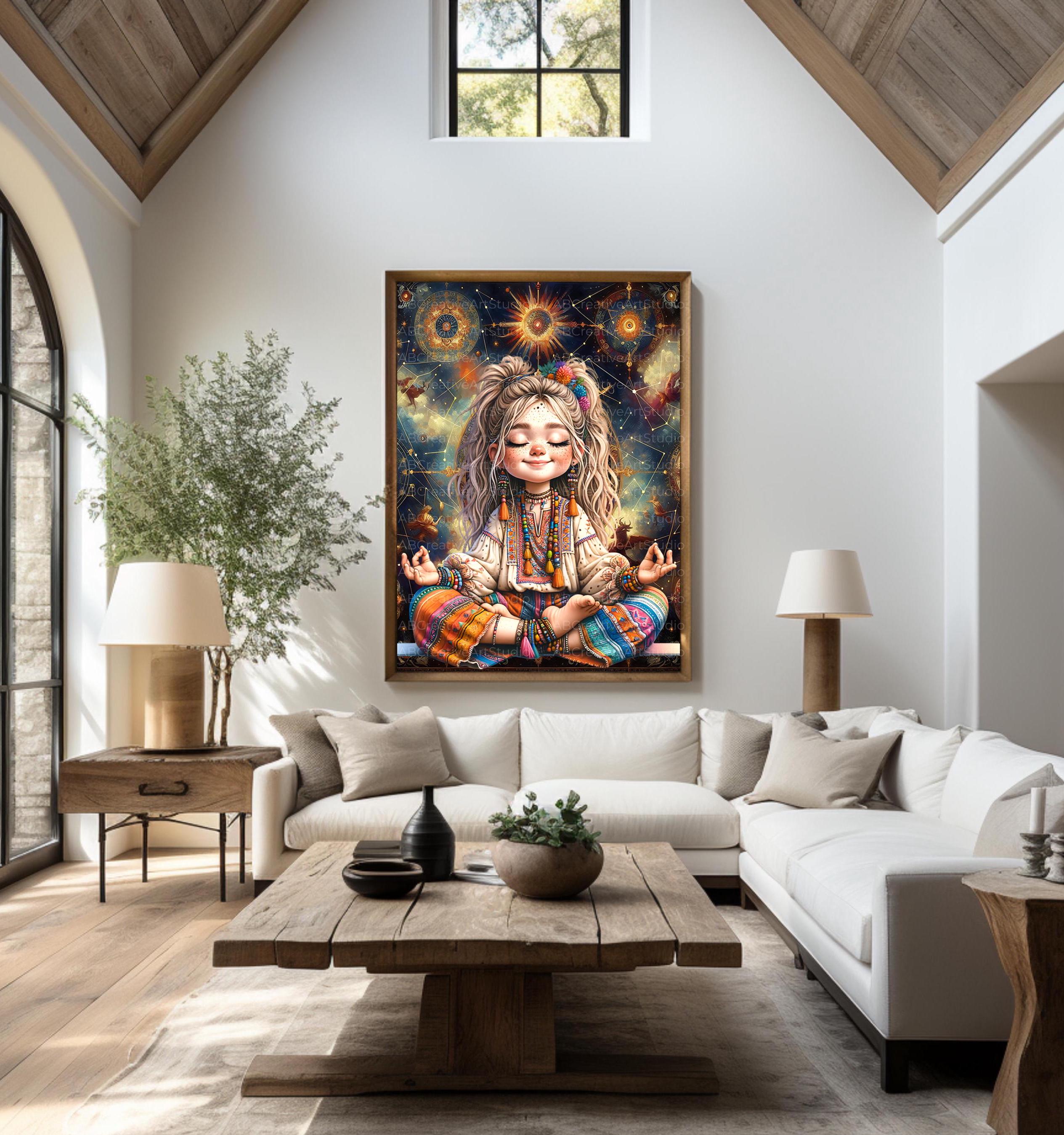 Yoga Meditation Painting Boho Wall Art Digital Downloadable, Yoga ...