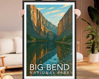 Big Bend National Park Poster | Santa Elena Canyon Art Print | Framed Digital Illustration | Texas Wall Art | Big Bend Travel Poster