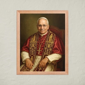 Stampa del ritratto di Papa Leone XIV / Dipinto papale seduto del cardinale Robert Prevost / Arte murale cattolica incorniciata / Decorazione devozionale per la chiesa