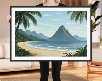 American Samoa National Park Poster Print | Horizontal Landscape Painting | American Samoa Print | No Text Scenic Nature Wall Art Decor