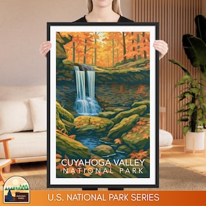Stampa del Parco Nazionale della Cuyahoga Valley / Poster della cascata dell'Ohio / Arte naturalistica in stile WPA con cornice / Arte murale delle cascate di Brandywine / Stampa della foresta autunnale