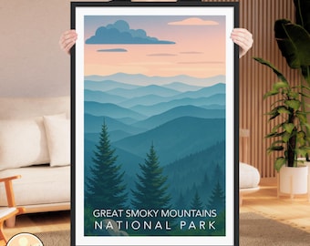 Great Smoky Mountains National Park Poster | WPA Style Mountain Print | Smoky Mountain Wall Art | Framed Travel Illustration Poster Print