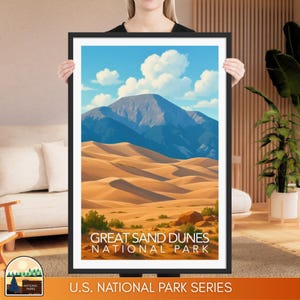 Great Sand Dunes National Park Print | Colorado Poster Wall Art | Framed Desert Dune Illustration | WPA Travel Style | Vertical Nature Print