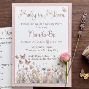 Baby in Bloom-kalas med bosättning Mega-paket | Självredigerbar mall, komplett digital och utskrivbar brevpapperssvit