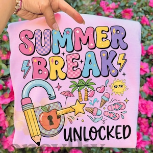 Summer Break Unlocked Png | Last Day Of School Teacher Student Png | Fun End Of School Celebration Png Digital Download