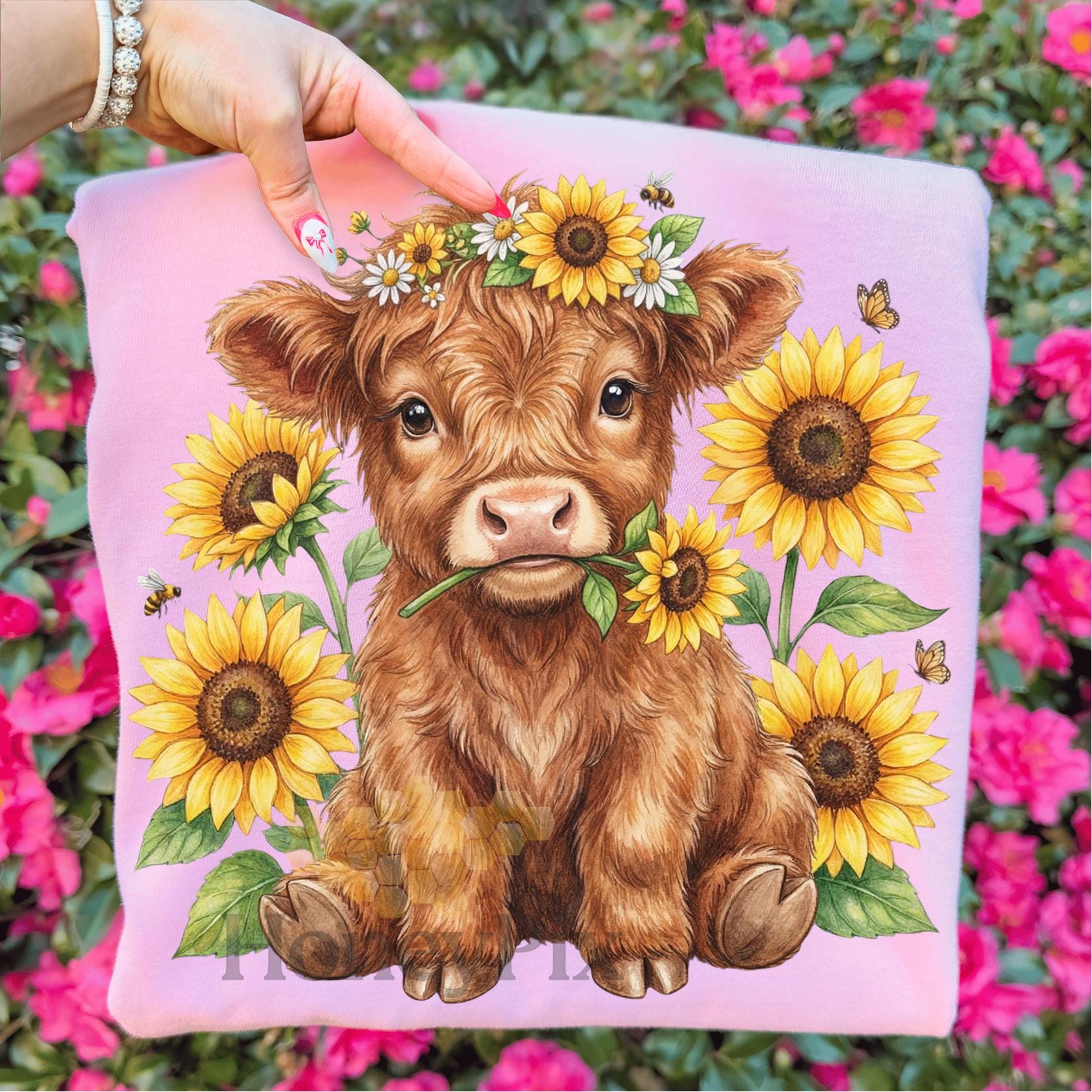 Highland Cow Sunflower Png, Cute Baby Cow Png, Farm Animal Floral Png ...