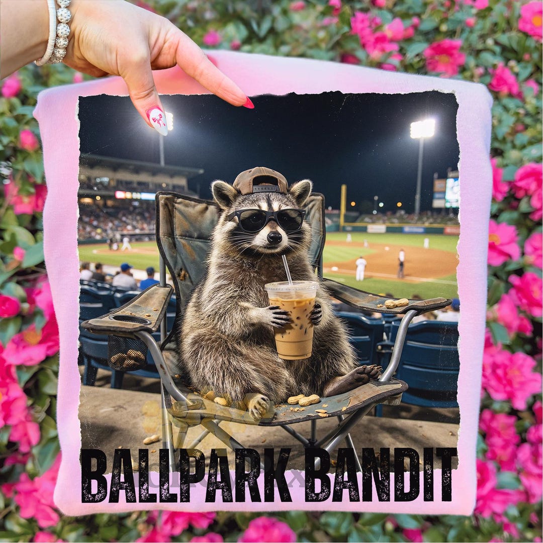 Baseball Raccon Ballpark Bandit Png, Funny Baseball Raccoon Png, Iced Coffee Stadium ...