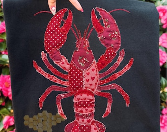 Faux Patchwork Crawfish Png, Crawfish Heart Png, Red Polka Dot Seafood Png, Quilted Cajun Boil Png, Girly Coastal Png