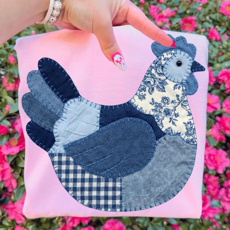 Faux Blue Toile Chicken Png, Faux Patchwork Farm Chicken Png, Quilt ...