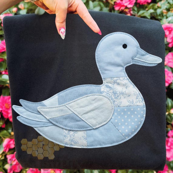 Faux Blue Toile Duck Png, Cottagecore Quilt Duck Png, Vintage Farmhouse Duck Png, Toile Faux Patchwork Animal Png