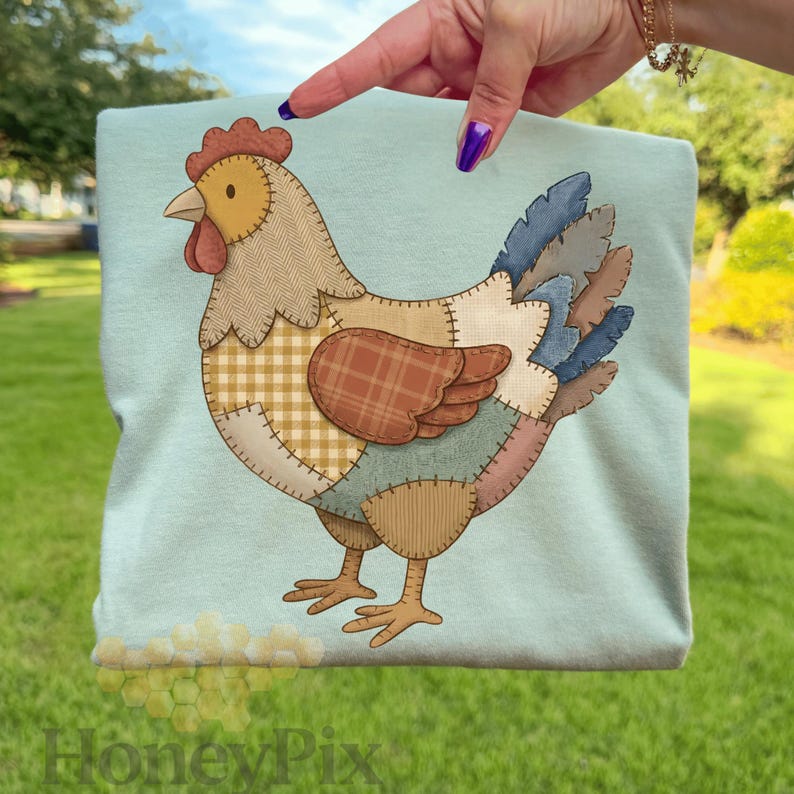 Faux Patchwork Chicken Png, Rustic Quilted Hen Png, Farmhouse Chicken ...