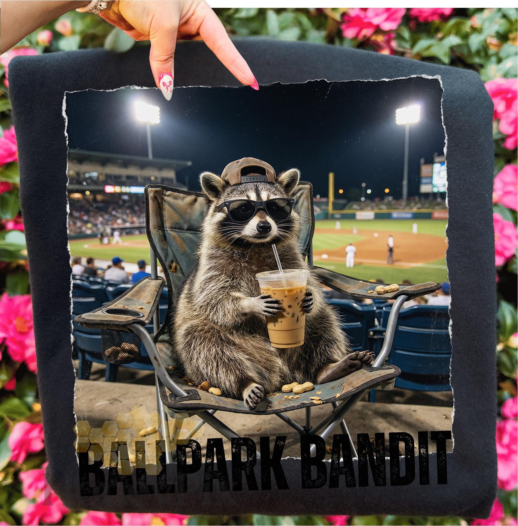 Baseball Raccon Ballpark Bandit Png, Funny Baseball Raccoon Png, Iced Coffee Stadium ...