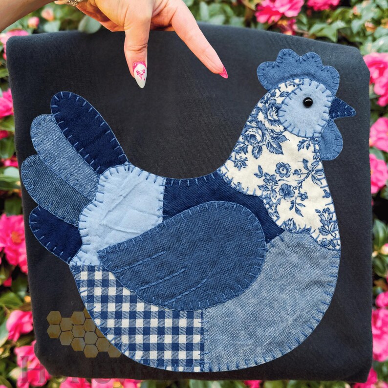 Faux Blue Toile Chicken Png, Faux Patchwork Farm Chicken Png, Quilt ...