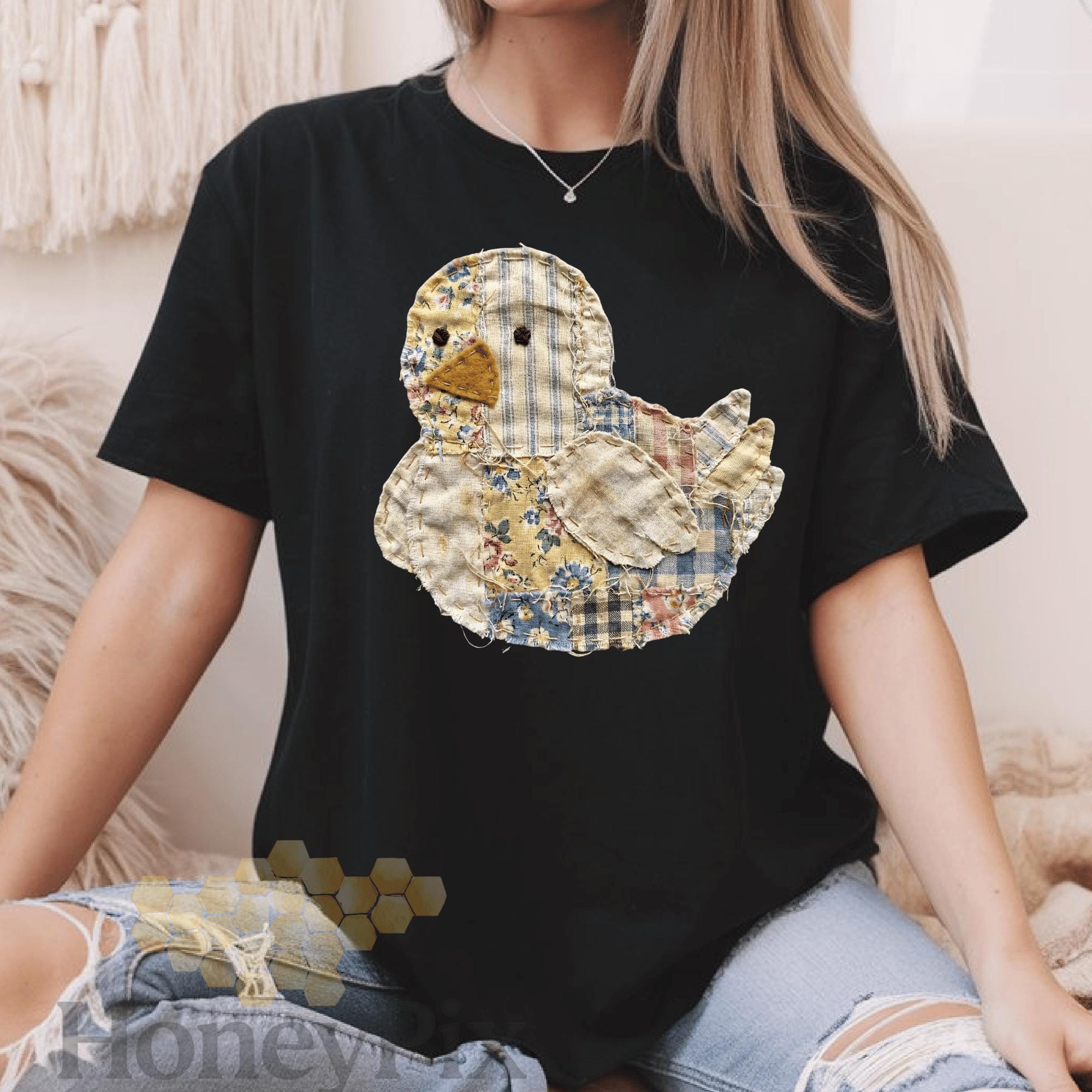 Faux Patchwork Easter Chick Png, Handmade Fabric Chick Png, Quilted ...