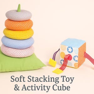 Montessori Baby Stacking Rings: Soft Fabric Sensory Toy with Activity Cube
