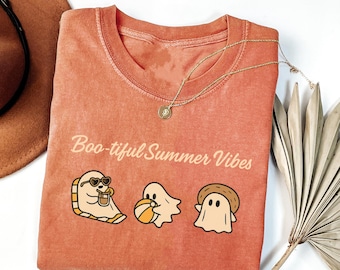 Summerween Ghost png, schattige kawaii spookachtige Halloween png, pastel Ghost Beach png, Halloween Beach png, Witchy Summer png