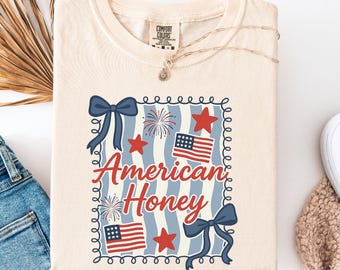 Patriotic American Honey PNG, 4th of July Sublimation Design, USA Digital Download, Retro Independence Day Shirt Design,Printable Summer Art