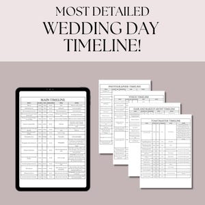 Detaillierte Hochzeitstag Timeline Vorlage | Main, Fotograf, Venue, Hair & Makeup, Toastmaster | Bearbeitbarer Google Sheets Hochzeitsplaner