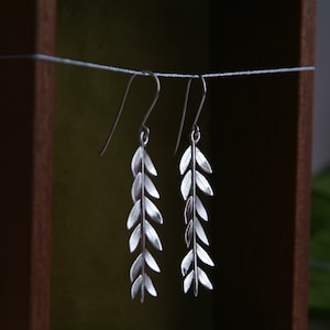 Silver Leaf Earrings | Long Olive Branch Earrings
