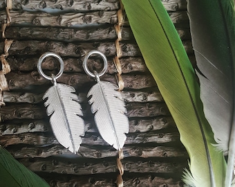 Silver Feather Earrings | Long Feather Drops | Handmade Nature Jewellery