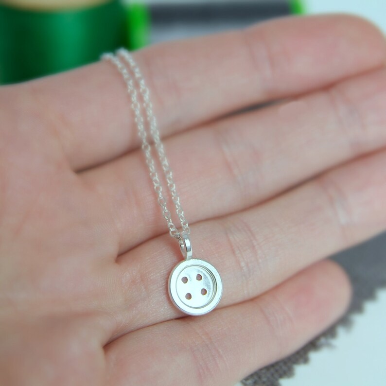 Silver Button Necklace Sewing Jewellery Gift for Dressmaker image 3