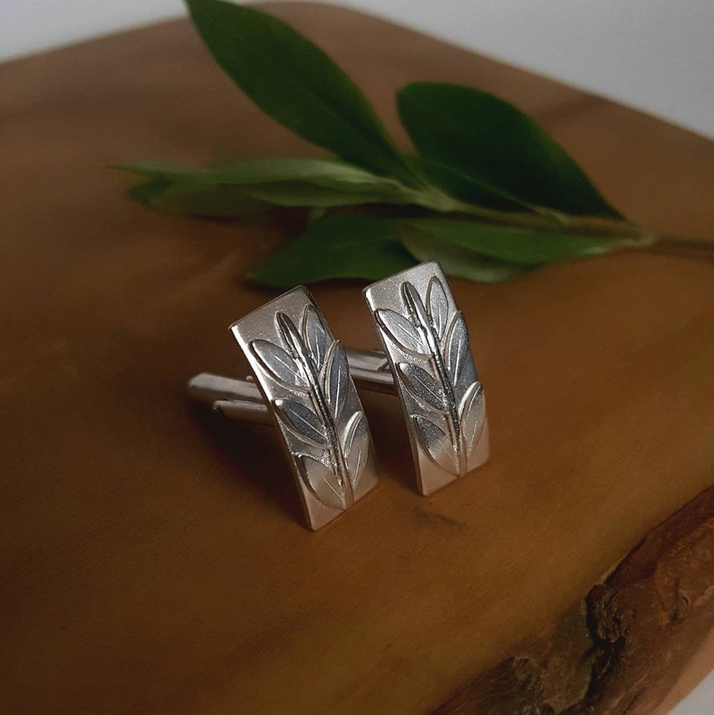Mens Handmade Sterling Silver Cufflinks Olive Branch Cufflinks