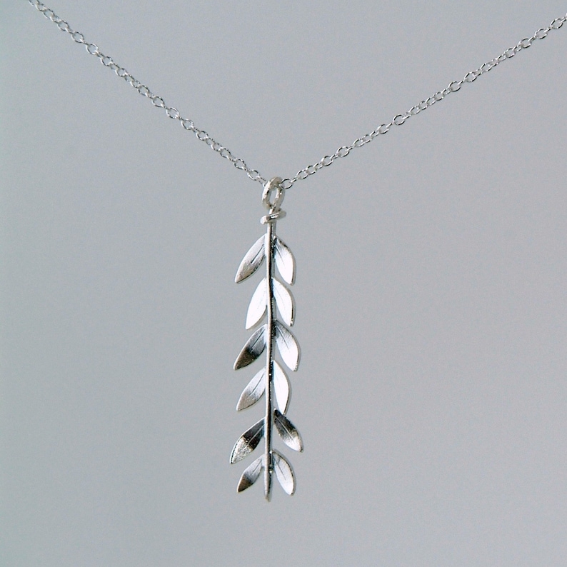 Silver Leaf Necklace Olive Branch Pendant Handmade Sterling Silver Jewellery image 2