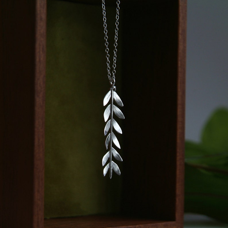 Silver Leaf Necklace Olive Branch Pendant Handmade Sterling Silver Jewellery image 4