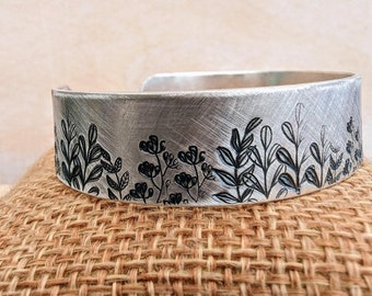 Wildflower Cuff Bangle | Sterling Silver Flower Cuff | Handmade in UK