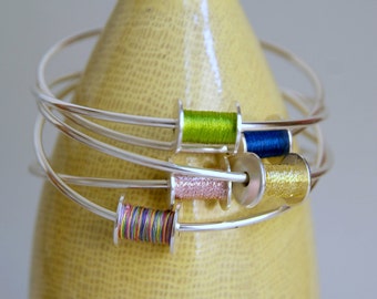 Silver Sewing Bangle | Bobbin Bracelet | Cotton 2nd Anniversary Gift