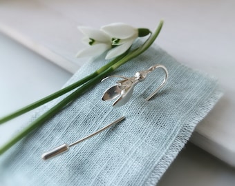 Snowdrop Brooch, Silver Spring Flower Pin, Handmade in Sterling Silver