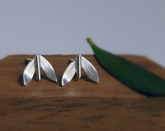 Silver Leaf Earrings | Olive Branch Studs | Grecian Style Jewellery