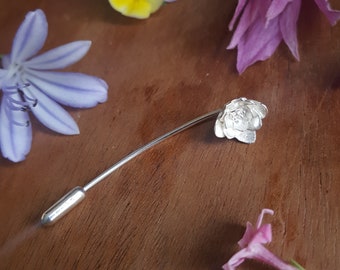 Broche de fleur | Pin de bâton de fleur d’argent | Jolie broche florale