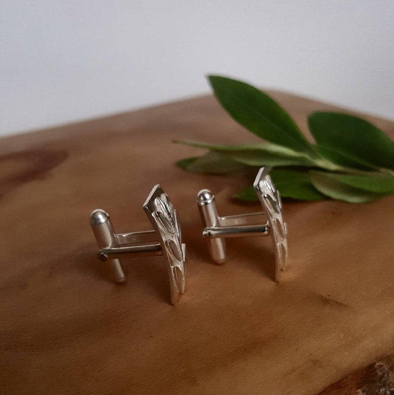 Mens Handmade Sterling Silver Cufflinks Olive Branch Cufflinks