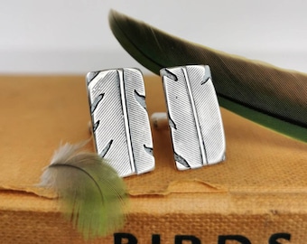 Silver Feather Cufflinks | Handmade Sterling Silver Mens Cufflinks | Bird Feather Cuff Links