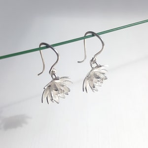 Handmade Sterling Silver Lotus Flower Earrings: Matt-White Finish