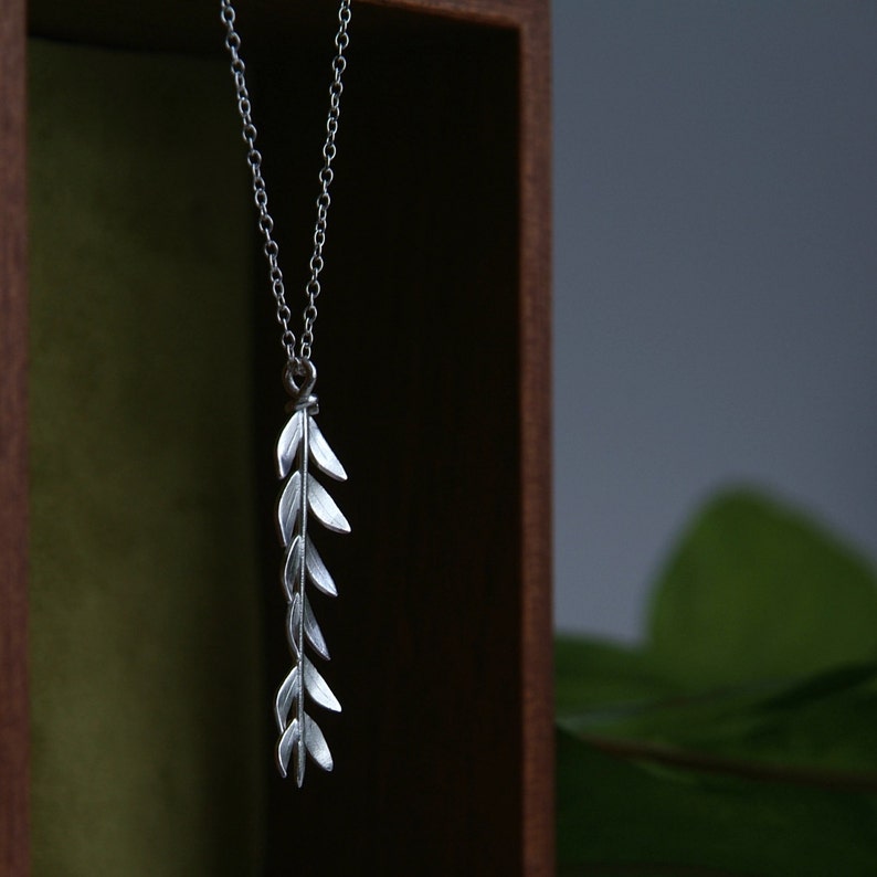 Silver Leaf Necklace Olive Branch Pendant Handmade Sterling Silver Jewellery image 1