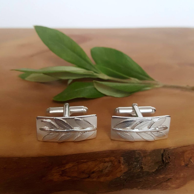 Mens Handmade Sterling Silver Cufflinks Olive Branch Cufflinks